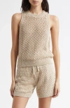 Eleventy Sequin Open Stitch Sweater Tank In Sand