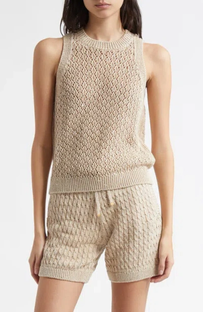 Eleventy Sequin Open Stitch Sweater Tank In Sand