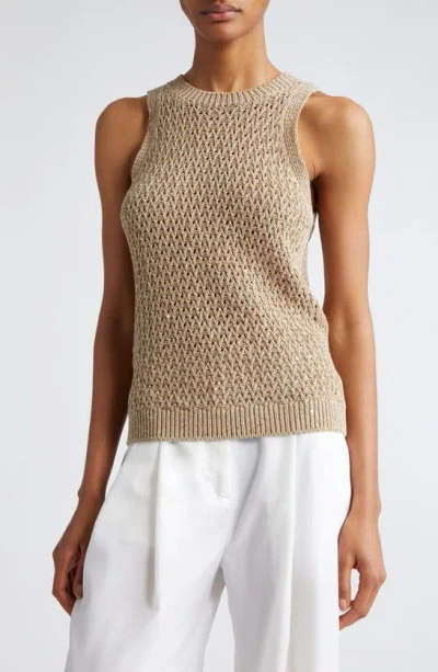 Eleventy Crewneck Metallic Knit Tank Top In Sand