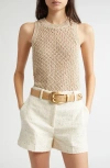 Eleventy Sequin Openwork Silk & Cotton Sweater Vest In Nude
