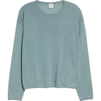 Eleventy Sequin Silk & Cotton Crewneck Sweater In Green