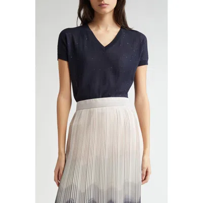 Eleventy Sequin Silk & Cotton V-neck Sweater In Blue