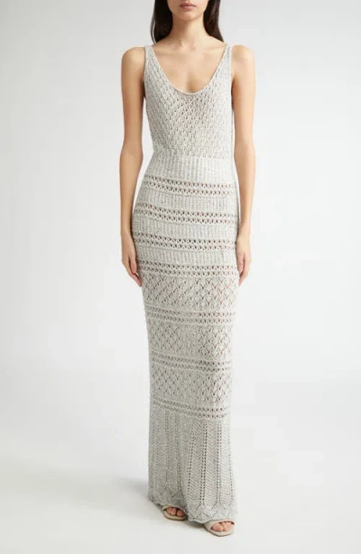Eleventy Sequin Sleeveless Crochet Sweater Dress In Pearl Grey