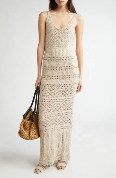 Eleventy Sequin Sleeveless Crochet Sweater Dress In Sand