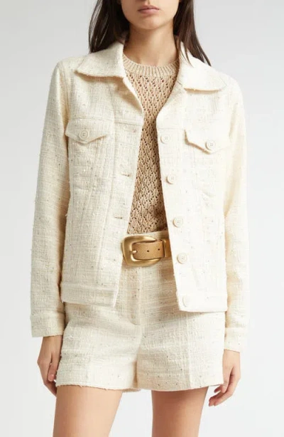 Eleventy Sequin Tweed Crop Trucker Jacket In Off White
