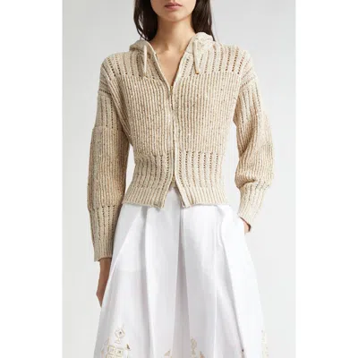 Eleventy Sequin Zip-up Hooded Cardian In Sand