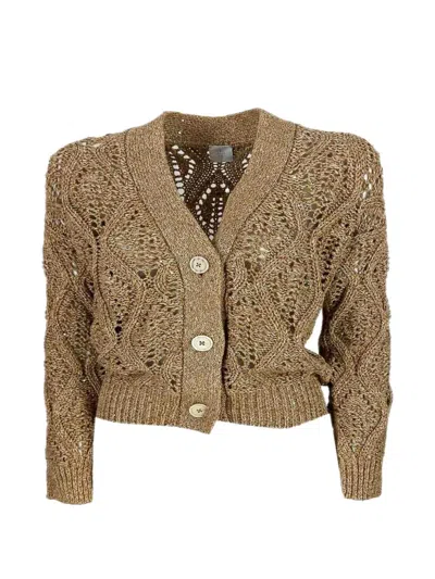 Eleventy Sequin-embellished Open-knit Cardigan In Brown