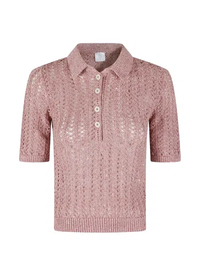Eleventy Sequin-embellished Open-knit Polo Shirt In Pink