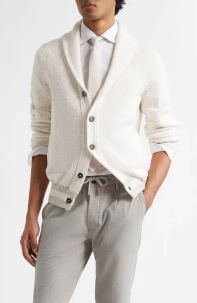 Eleventy Shawl Collar Cardigan In White Sand And White