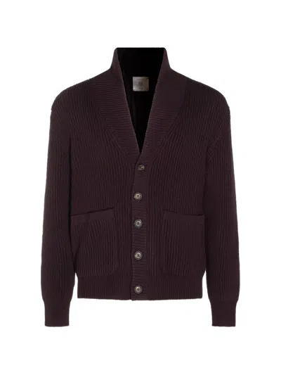 Eleventy Shawl-collar Wool Cardigan With Patch Pockets In Burgundy