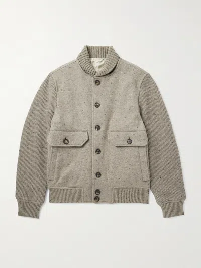 Eleventy Shawl-collar Wool And Cashmere-blend Bomber Jacket In Gray