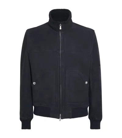 Eleventy Shearling Bomber Jacket In Blue