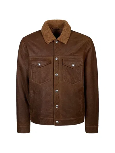 Eleventy Shearling Jacket In Brown