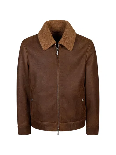 Eleventy Shearling Jacket In Brown