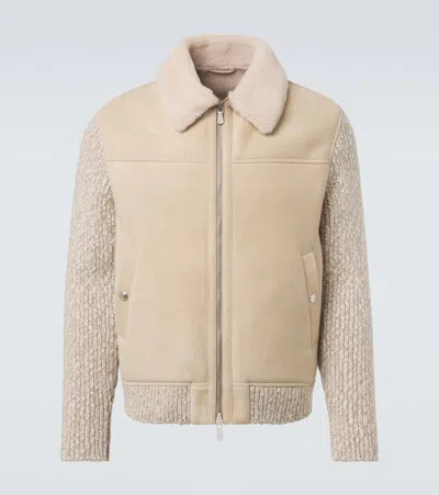 Eleventy Shearling-lined Suede Jacket In Neutral