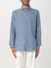 Eleventy Slim Fit Denim Shirt With Double-use Cuffs In Gnawed Blue
