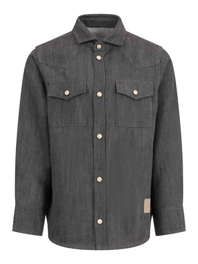Eleventy Kids' Shirt With Flap Pockets In Gray