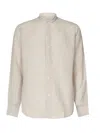 Eleventy Linen Mandarin Collar Shirt In Beige