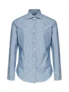 Eleventy Slim Fit Denim Shirt With Double-use Cuffs In Blue