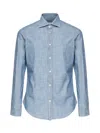 Eleventy Slim Fit Denim Shirt With Double-use Cuffs In Blue