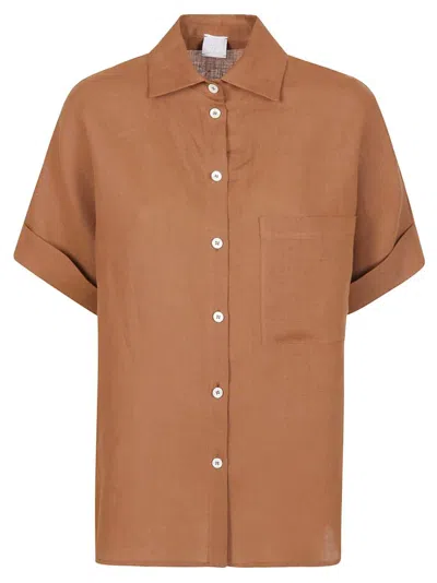 Eleventy Linen Short-sleeve Shirt In Orange