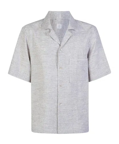Eleventy Logo-embroidered Buttoned Shirt In Gray