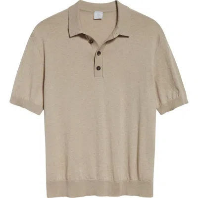 Eleventy Short Sleeve Cotton & Cashmere Polo Sweater In 02 Sand