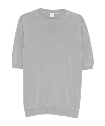 Eleventy Ribbed-knit Short-sleeve T-shirt In Gray