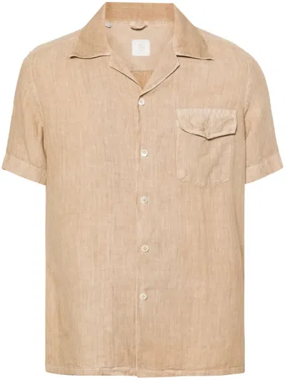 Eleventy Short-sleeve Linen Shirt In Neutrals