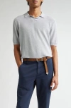 Eleventy Short Sleeve Polo Sweater In Light Melange Grey