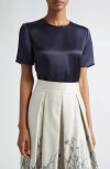 Eleventy Crewneck Silk Shirt In Navy