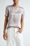 Eleventy Short Sleeve Silk Top In Viola