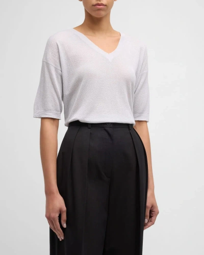 Eleventy Short-sleeve V-neck Knit Sweater In White