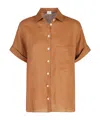 Eleventy Terracotta Shirt With Half Sleeves In Linen In Brown