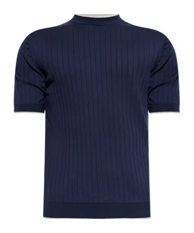 Eleventy Ribbed Short-sleeve T-shirt In Blue
