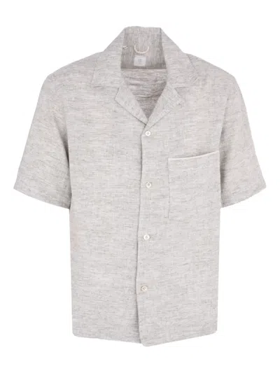 Eleventy Sage Green Linen Viscose Men Shirt In Gray