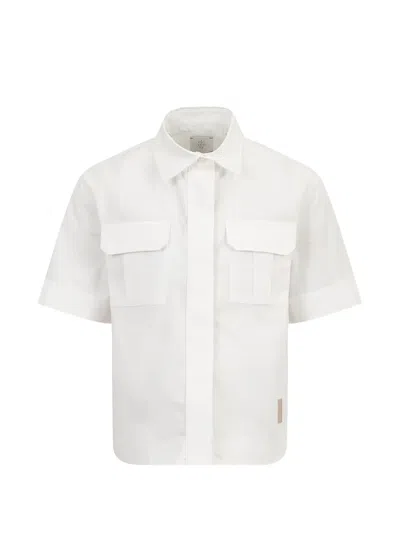 Eleventy Kids' Short-sleeve Flap-pocket Shirt In White