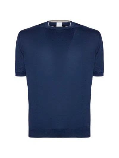 Eleventy Crew Neck Short-sleeve Knitted Top In Blue