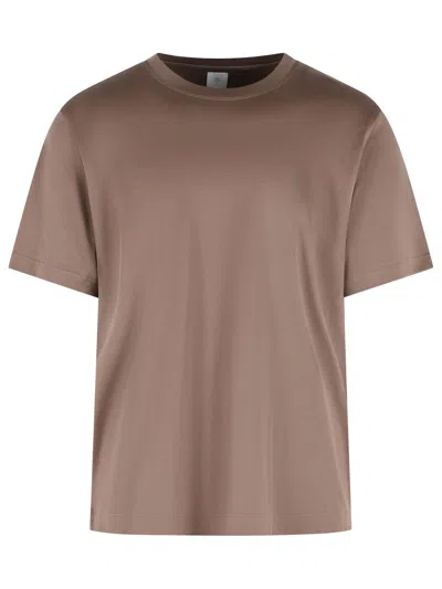 Eleventy Short-sleeved Brown Cotton T-shirt With Ribbed Neckline In Red
