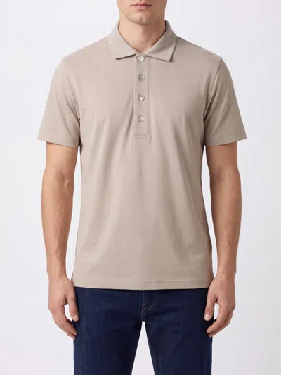 Eleventy Short-sleeved Cotton Polo Shirt With Ribbed Collar And Placket In Neutral