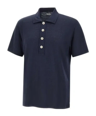 Eleventy Buttoned Short-sleeve Polo Shirt In Blue