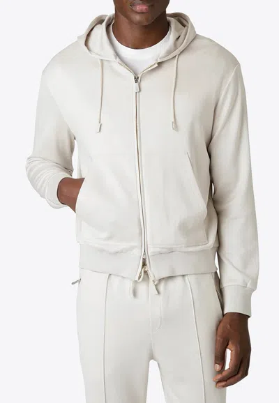 Eleventy Silk-blend Hooded Zip-up Sweatshirt In Gray