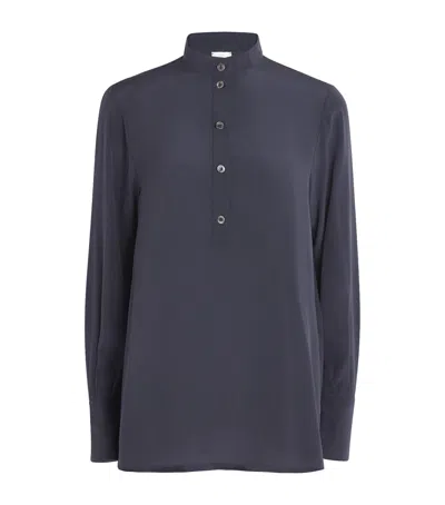 Eleventy Silk Button-up Tunic Shirt In Grey