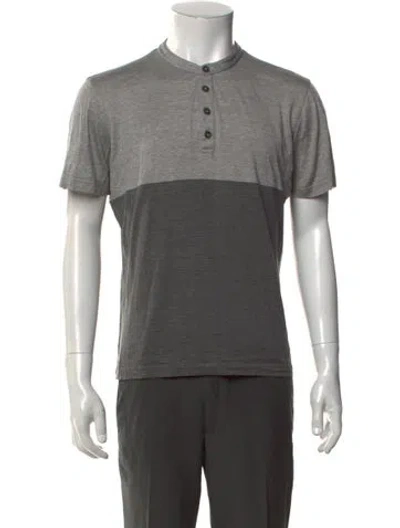 Pre-owned Eleventy Silk Colorblock Pattern Henley In Grey