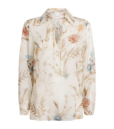 Eleventy Silk Floral Print Blouse In Nude