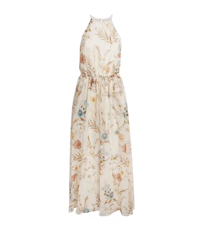 Eleventy Silk Floral Print Maxi Dress In Nude