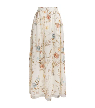 Eleventy Silk Floral Print Maxi Skirt In Animal Print