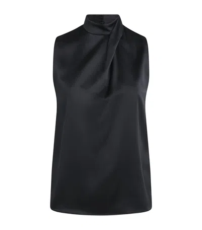 Eleventy Silk High-neck Top In Black