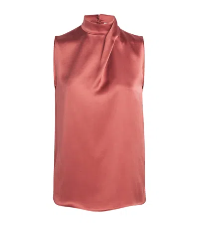 Eleventy Silk High-neck Top In Red
