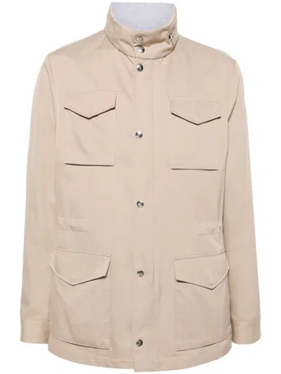 Eleventy Silk Hooded Jacket In Nude